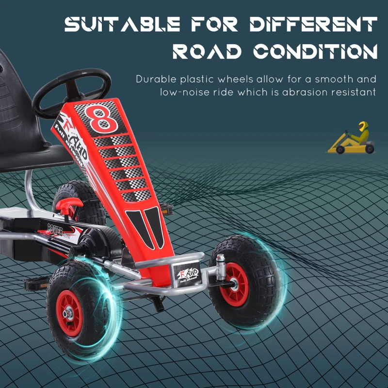 Homcom Pedal Go Kart Children'S Go Karts Ride On Car Racing Style W/ Adjustable Seat Handbrake & Clutch -Red