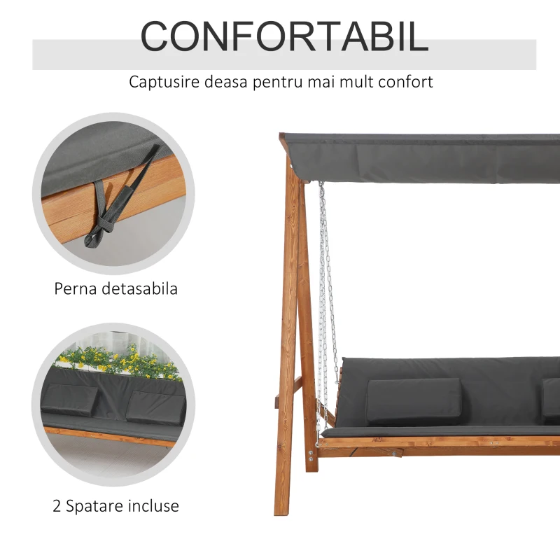 Outsunny Balansoar de Gradina 3 Locuri, 225.5x113x180cm, Gri si Teck