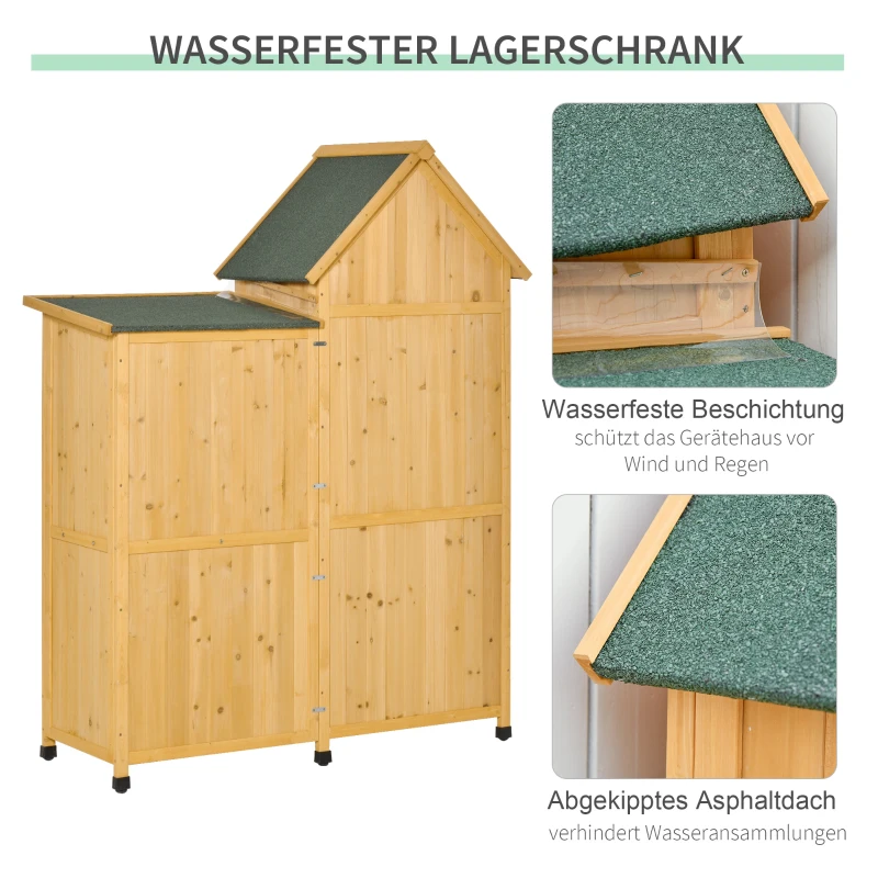Outsunny Gartenschrank Holz Gartenhaus Gerätehaus Gartenschuppen Doppeltür-Design für den Außenbereich wetterfest 138 x 54,5 x 175 cm Gelb