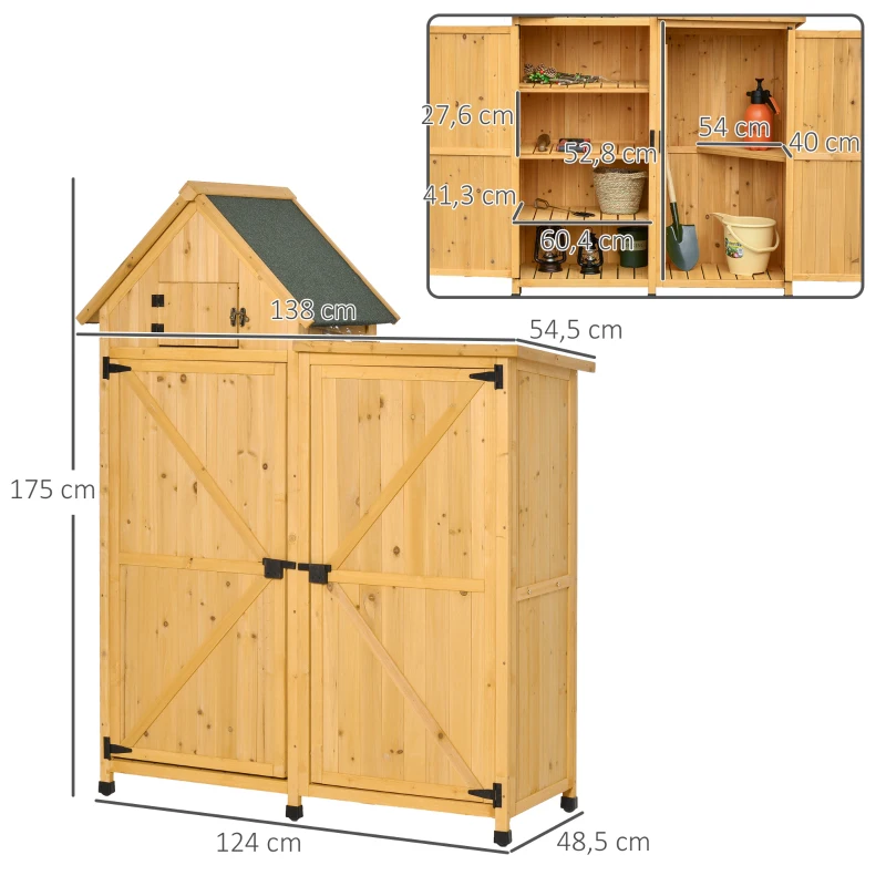 Outsunny Gartenschrank Holz Gartenhaus Gerätehaus Gartenschuppen Doppeltür-Design für den Außenbereich wetterfest 138 x 54,5 x 175 cm Gelb