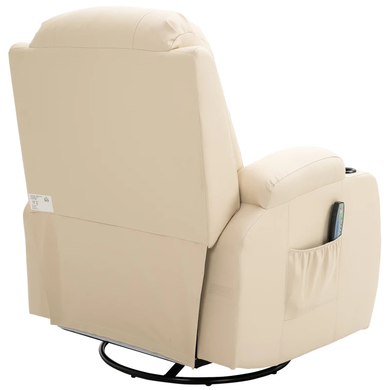 HOMCOM Massagesessel Fernsehsessel Relaxsessel TV Sessel Wärmefunktion Wippenfunktion mit Fernbedienung Liegefunktion und  Getränkehaltern Creme