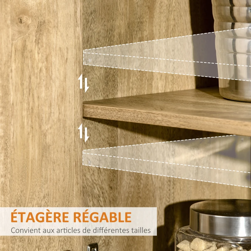 HOMCOM Buffet de rangement placard de cuisine commode 3 portes avec étagères porte cannage style bohème - 150 x 39,5 x 79 cm