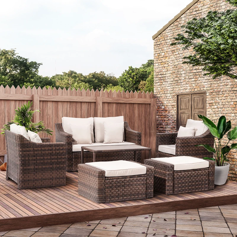 Outsunny Set de canapele pentru exterior din ratan PE, cu 6 piese,  Maro mixt