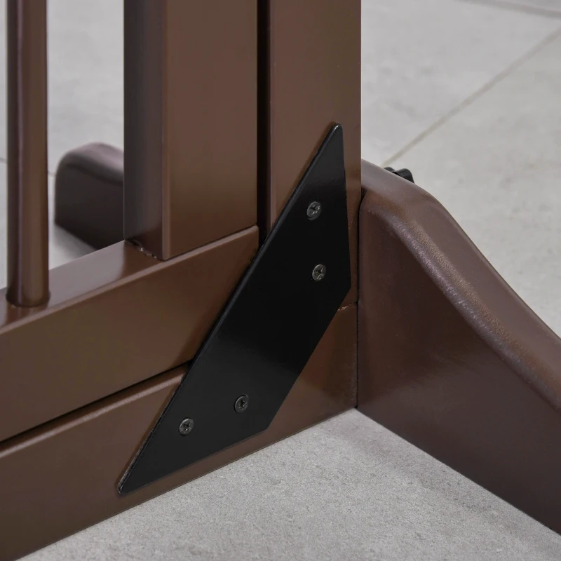 PawHut Absperrgitter Hunde Türschutzgitter Schutzgitter aus Holz Freistehendes Hundegitter mit Tür Hundeabsperrgitter Konfigurationsgitter für Kamin & Ofen Braun 113-166 x 36 x 71 cm