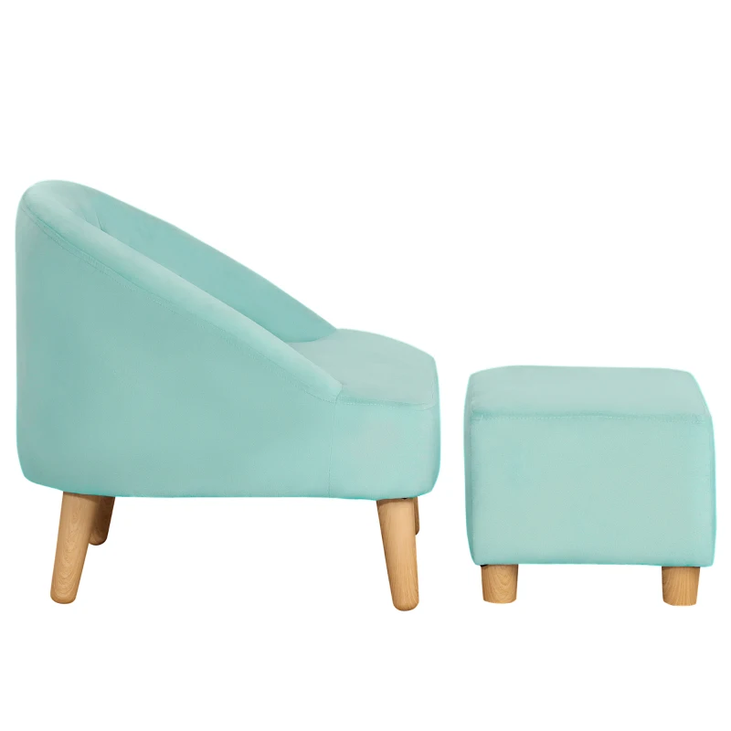 HOMCOM Toddler Chair, 2pcs Kids Sofa Set, Sofa & Ottoman for Bedroom, 3-5 years old, Blue