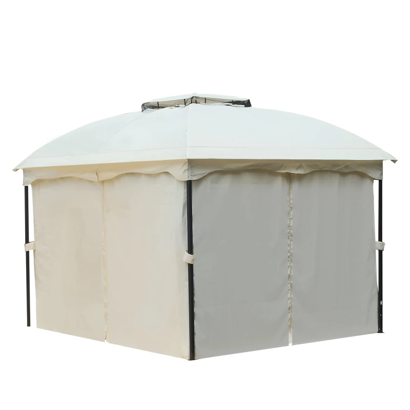Outsunny Gartenpavillon Pavillon Festzelt Partyzelt Zelt wetterfest mit Moskitonetz Laternhacken Stahl + Polyester Cremeweiß+Schwarz 3x3,65x2,82 m