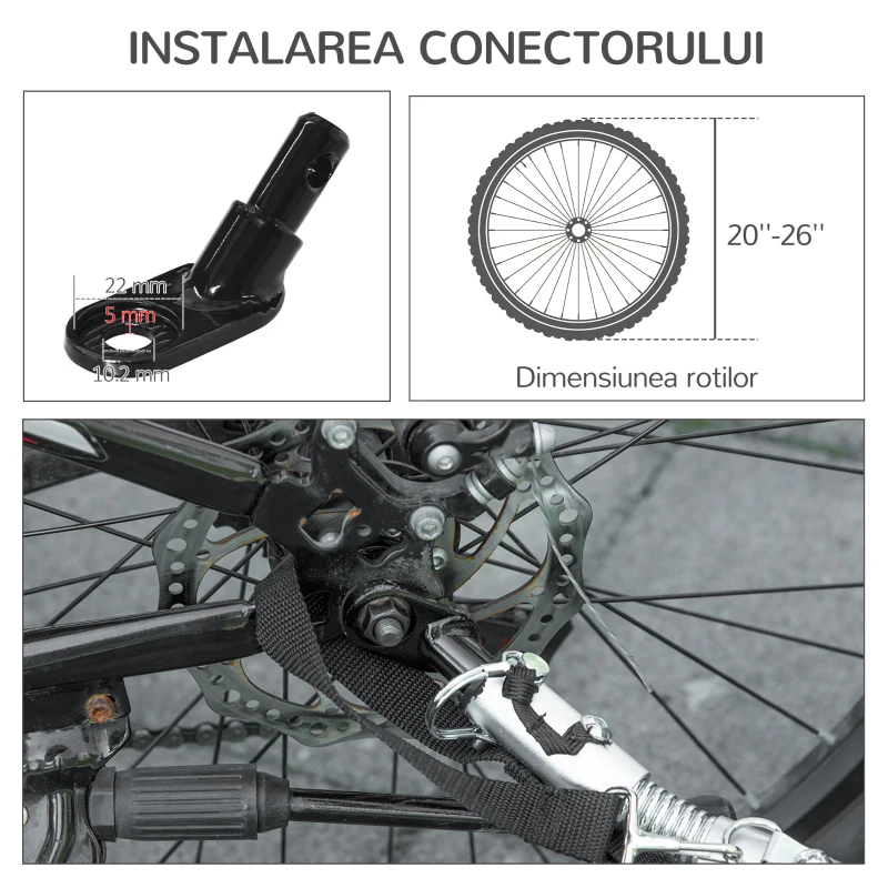 Remorca de bicicleta pentru caini PawHut 2-in-1 Carucior animal de companie Carucior bicicleta Atas de calatorie cu cadru de otel cu reflectoare universale de roti si steag rosu