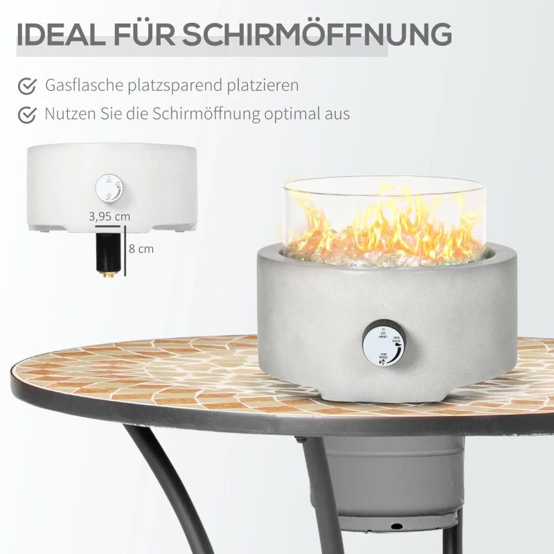 Outsunny tafelvuurschaal, gasvuurschaal, draagbaar, met glazen stenen, brandvertragend, windscherm, betonlook, diameter 25,4 x 18,5 cm