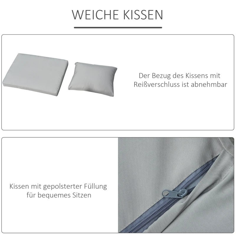 Outsunny 3-in-1 Rattan Lounge Set Doppelsofa Gartentisch mit 2 Hocker Liegesessel Loungegruppe multifunktion kombinierbar Stahl Grau