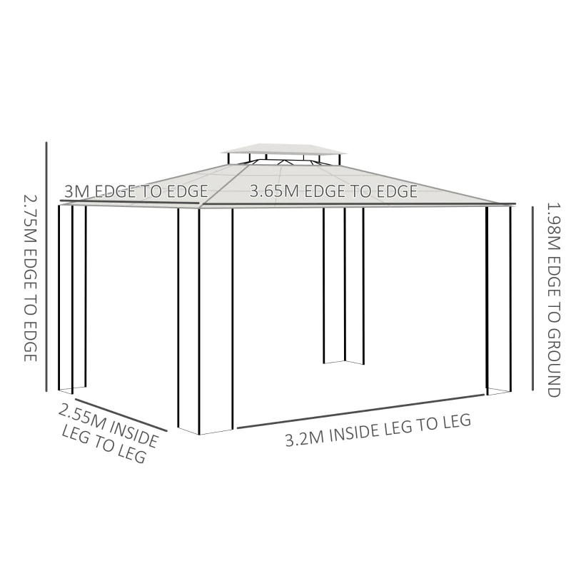 Outsunny Pavilion Pergola 3,7×3 m – Acoperis Rigid & Cadru Metalic