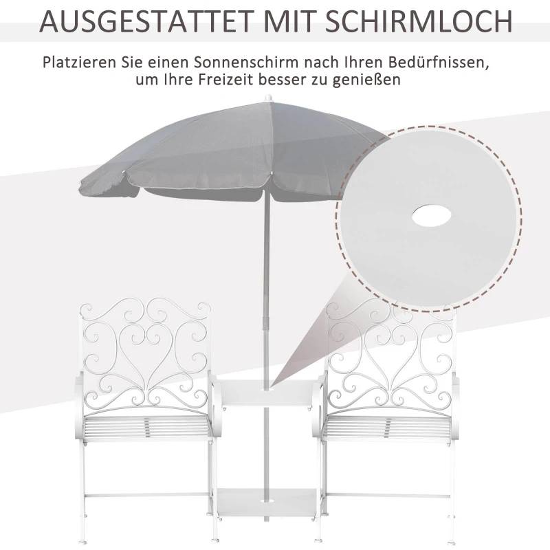 Outsunny Gartenstühle mit Teetisch Balkonstuhl Sitzgruppe 2 Stühle Set Klappbar Metallrahmen 160 x 61 x 96 cm Weiß
