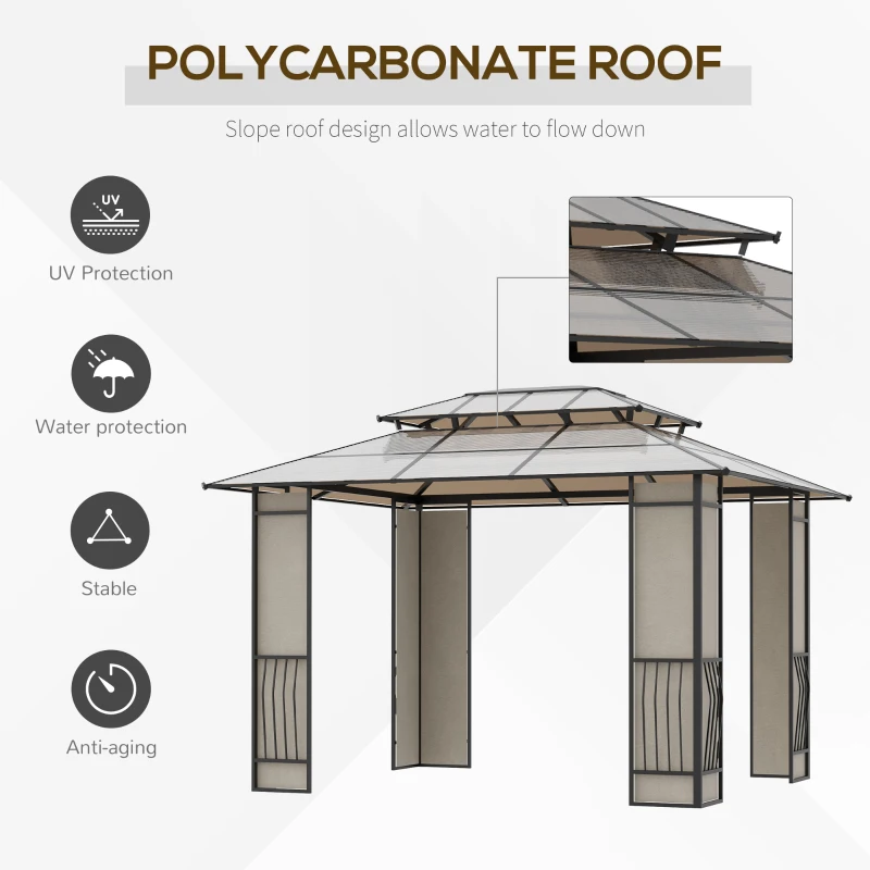 Outsunny Pavilion Pergola 3,7×3 m – Acoperis Rigid & Cadru Metalic