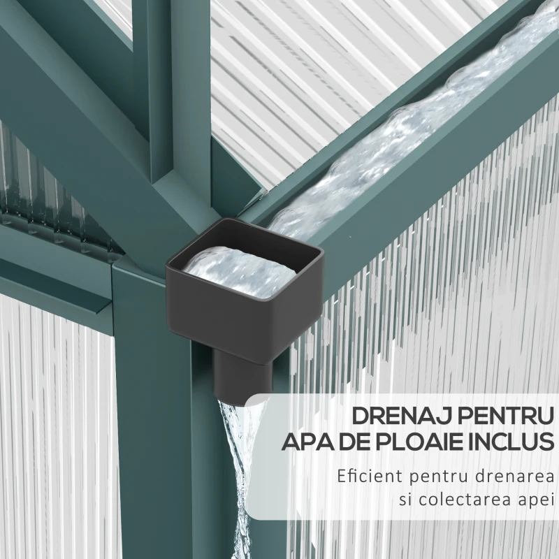 Outsunny Seră de Grădină cu Bază, Fereastră, Ușă Glisantă și Structură din Aluminiu, 190x312x201 cm, Verde Închis