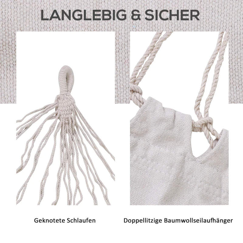 Outsunny Hängematte Outdoor Baumwolle mit Tragetasche Belastbarkeit bis 150 kg modern 290 x 100 cm Cremeweiß