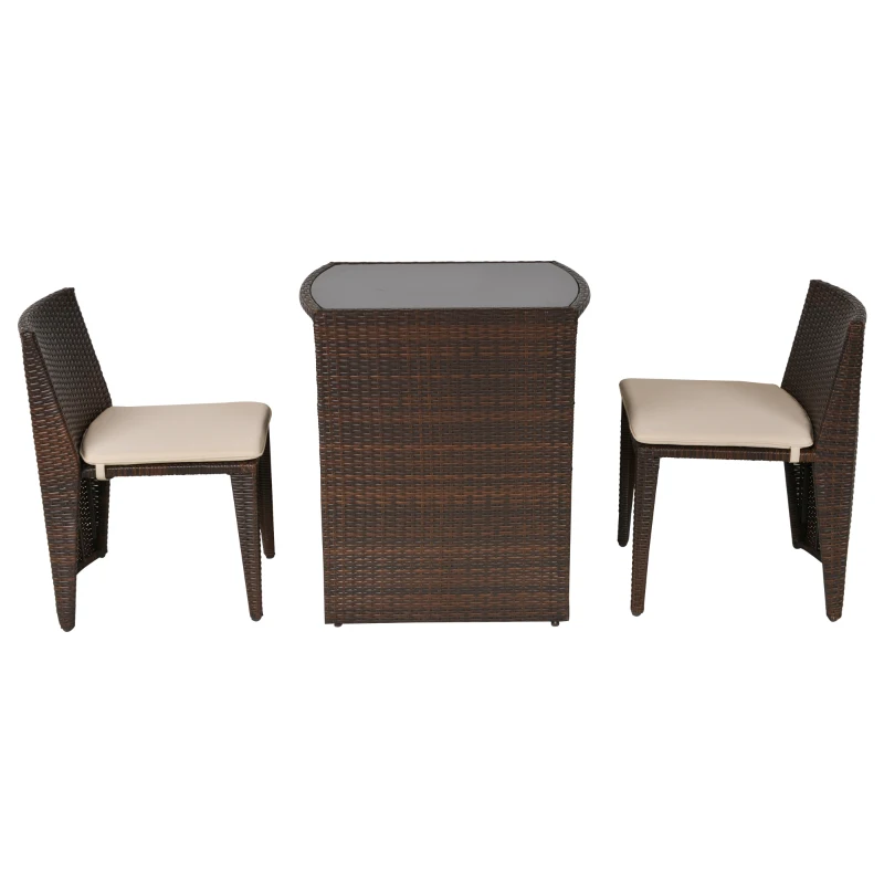 Outsunny 3-tlg. Gartensitzgruppe mit Beistelltisch Rattan Gartenset Polyrattan Metall Braun 66,5 x 51 x 72,5 cm