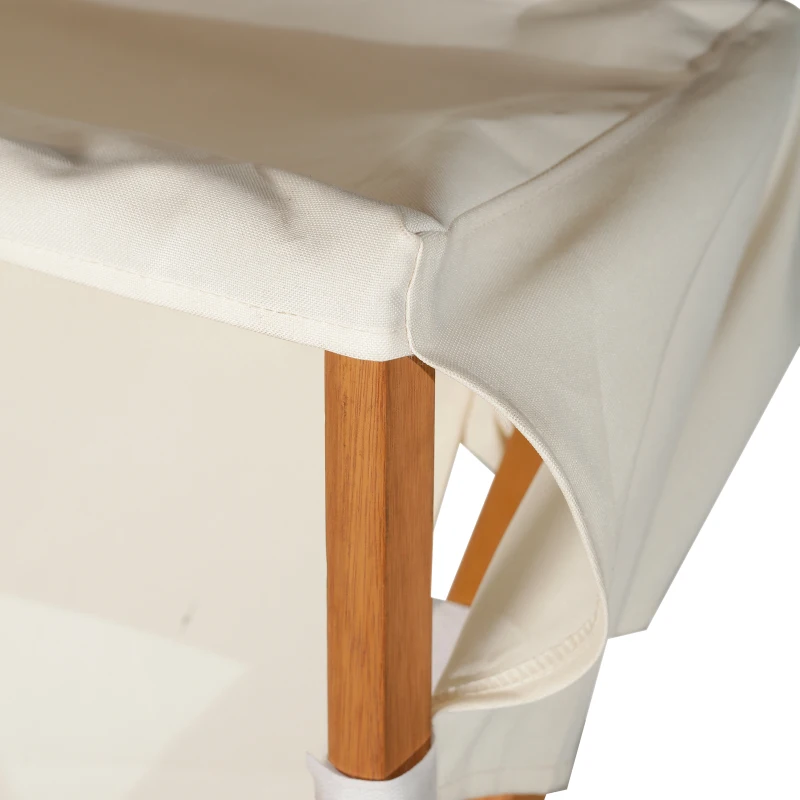 Outsunny Sonnenliege Gartenliege Relaxliege verstellbar Liegestuhl Relaxsessel Gartenmöbel mit Sonnendach Hocker Akazie + Polyester Natur+Weiß 126 x 70 x 94cm