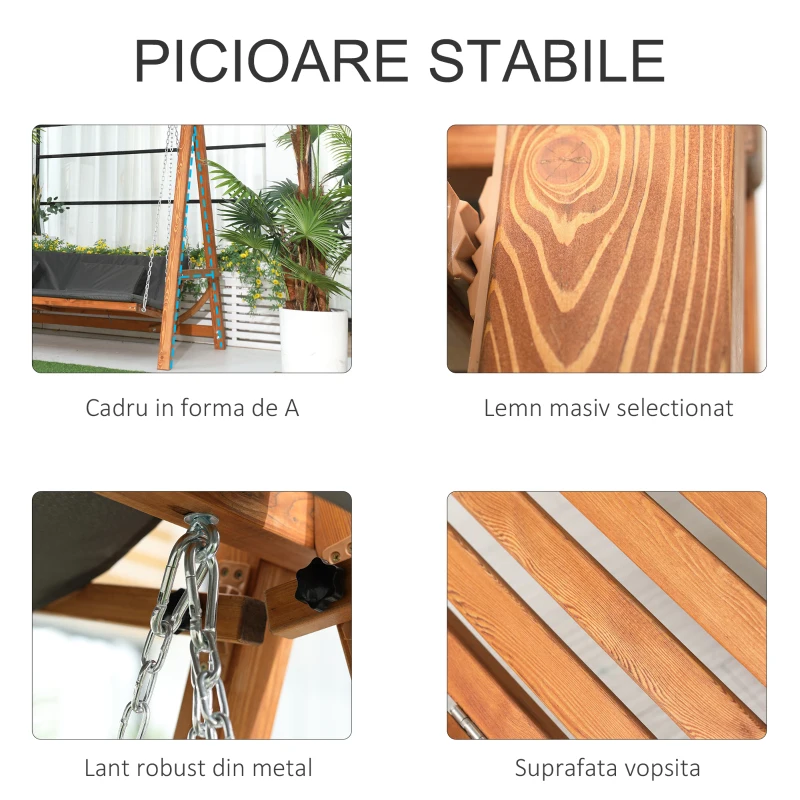 Outsunny Balansoar de Gradina 3 Locuri, 225.5x113x180cm, Gri si Teck