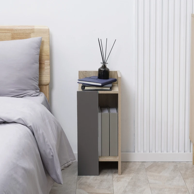 Homcom Set 2 Noptiere Moderne – Gri cu Polita Deschisa