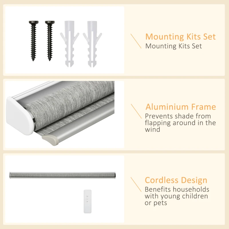 HOMCOM WiFi Smart Roller Blinds Work with TUYA App, Window Shade with Rechargeable Battery, Electric Shades Blind Easy Fit Home Office Living Room Bathroom Kitchen, Grey, 120cm x 180cm