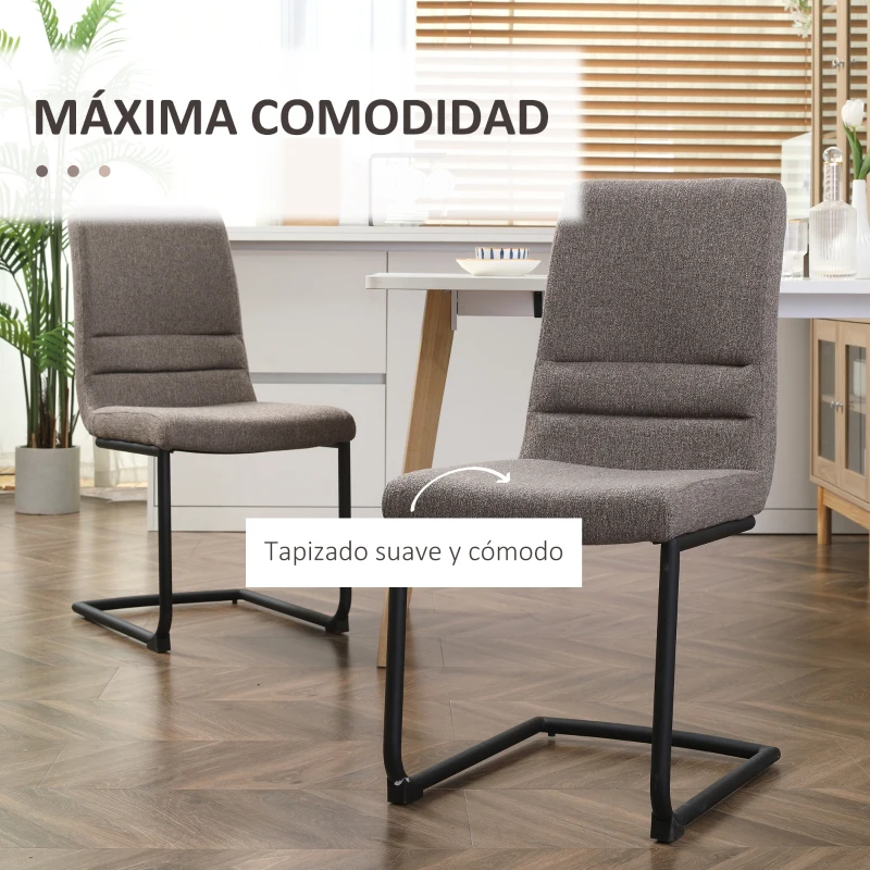 HOMCOM Juego de 2 Sillas de Comedor Sillas de Cocina Modernas con Respaldo Alto y Base en Forma de C 42x64x90 cm Marrón