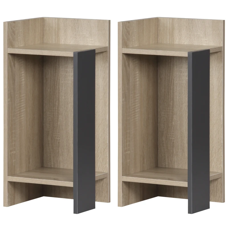 Homcom Set 2 Noptiere Moderne – Gri cu Polita Deschisa