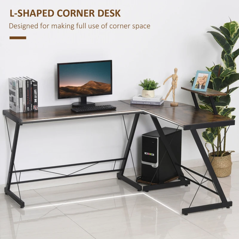 HOMCOM L Shaped Home Office Desk Gaming Workstation with Shelf & CPU Stand