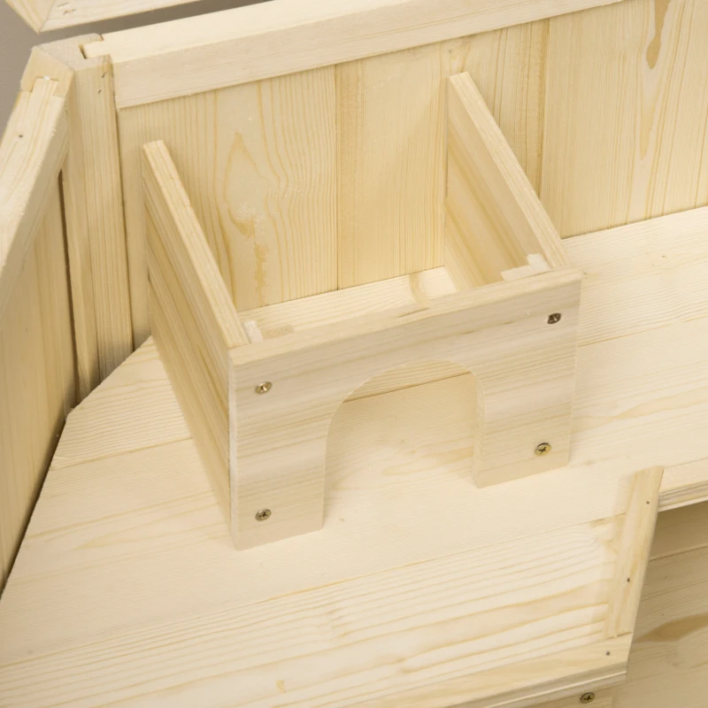 PawHut Casetta per Criceti in Legno a 3 Livelli con Tetto Apribile e Parete Trasparente, 115x60x55cm