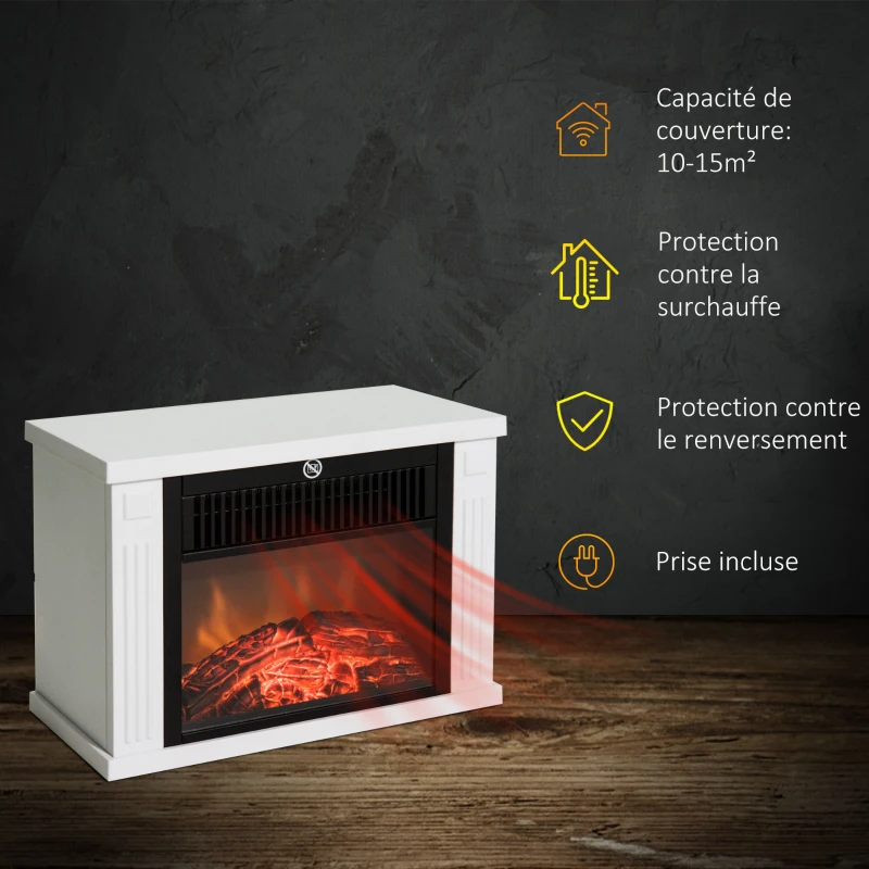 HOMCOM Cheminée électrique poêle Style Contemporain Thermostat 600-1200 W Blanc