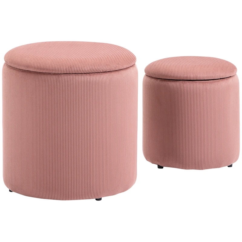 HOMCOM Hocker Ottomane, Zweier-Set, mit Stauraum, weiche Polsterung, Bezug in Cordoptik, Rosa, 40 x 40 x 41cm