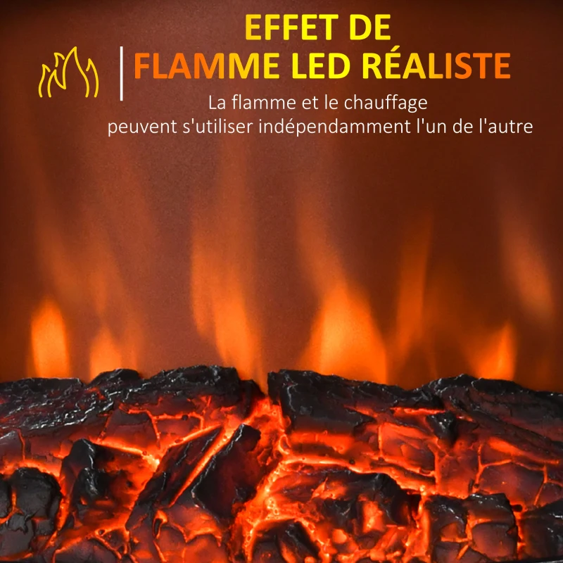 HOMCOM Cheminée électrique sur pied 1000/2000 W, fausse cheminée décorative avec effet flamme LED, protection contre la surchauffe, zone de couverture 15-30 m², noir