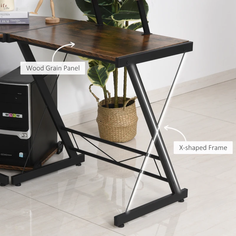 HOMCOM L Shaped Home Office Desk Gaming Workstation with Shelf & CPU Stand