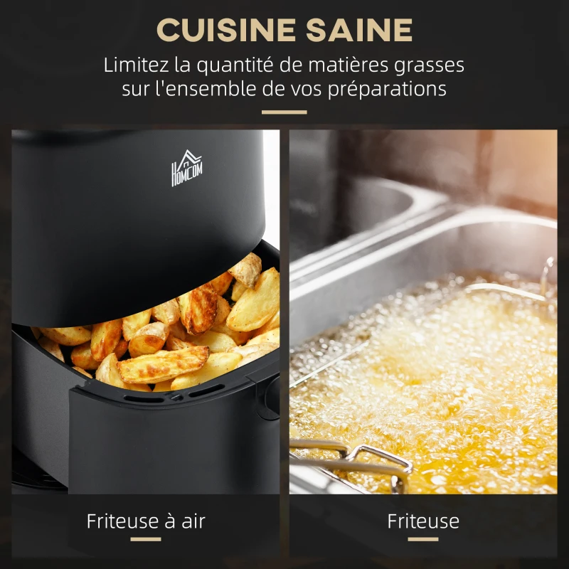 HOMCOM Friteuse à air 1300W 3L, Air fryer friteuse sans huile multifonction 12 programmes, température réglable, timer 60 min