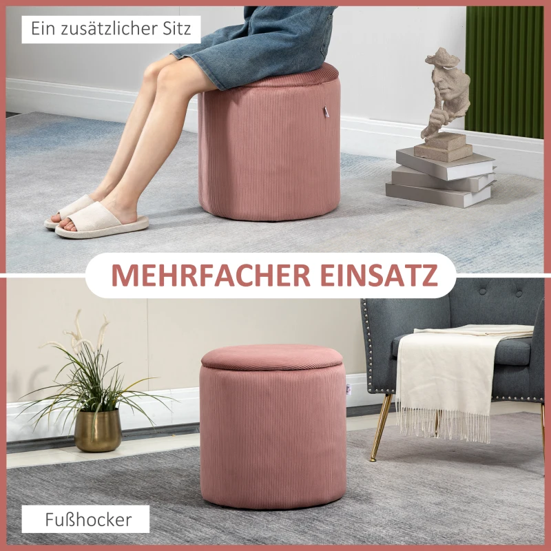 HOMCOM Hocker Ottomane, Zweier-Set, mit Stauraum, weiche Polsterung, Bezug in Cordoptik, Rosa, 40 x 40 x 41cm