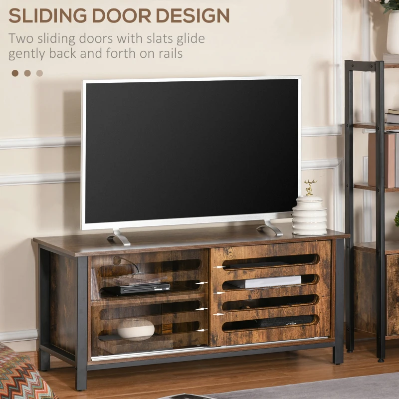 HOMCOM Industrial TV Stand Media Console Table Unit Cabinet Steel Frame Sliding Doors