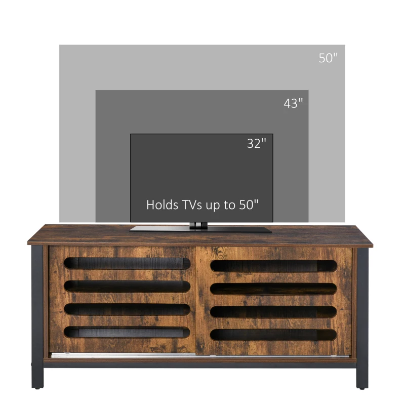 HOMCOM Industrial TV Stand Media Console Table Unit Cabinet Steel Frame Sliding Doors