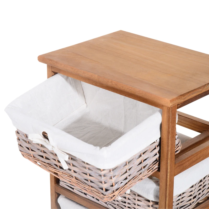 HOMCOM 5 Drawer Dresser Wicker Basket Storage Shelf Unit Wooden Frame Home Organisation Cabinet Bedroom Office Furniture Natural Finish