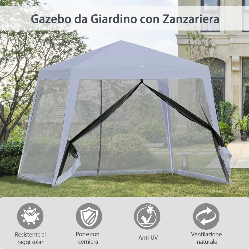 Outsunny Gazebo Impermeabile con Zanzariere da Giardino Esterno Tendone in Poliestere 3 x 3 x 2.45 m Grigio