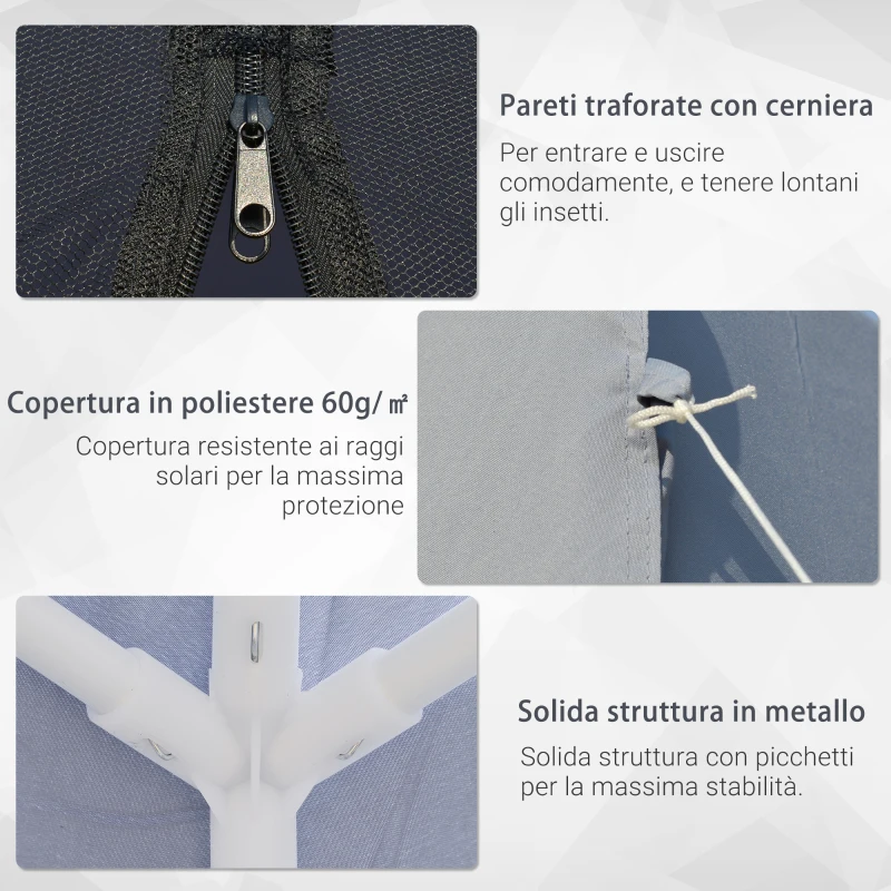 Outsunny Gazebo Impermeabile con Zanzariere da Giardino Esterno Tendone in Poliestere 3 x 3 x 2.45 m Grigio