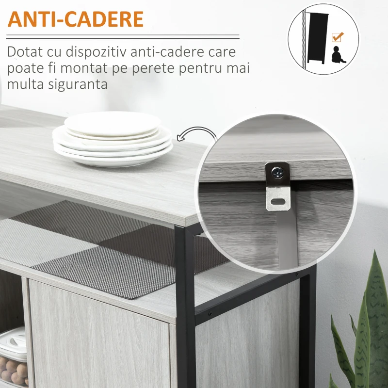 HOMCOM Comoda moderna din lemn cu rafturi, 100x34x87.2cm, gri deschis
