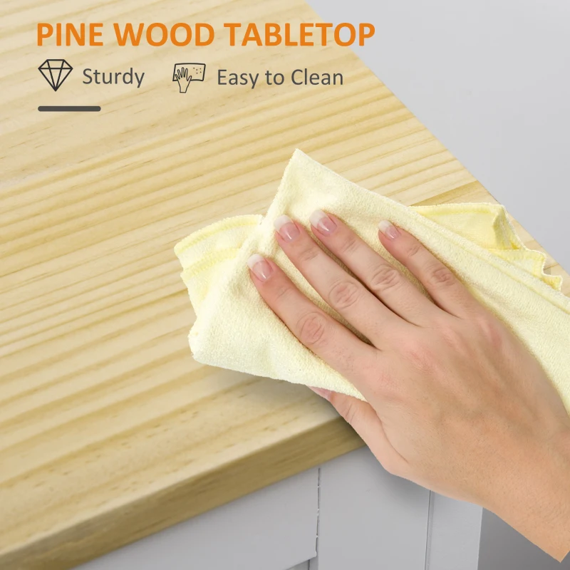 HOMCOM Carucior de bucatarie cu 3 sertare, 2 rafturi deschise si tava detasabila, din MDF si lemn de pin, 67x37x84cm, culoare lemn si alb