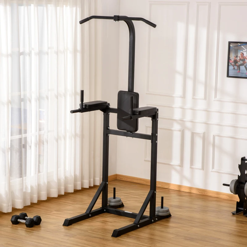 HOMCOM Power Tower Palestra Multifunzione in Acciaio con Impugnature Imbottite, 110x97x227cm - Nero