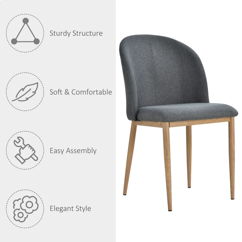 HomCom set 2 scaune captusite, 50x58x85 cm, gri