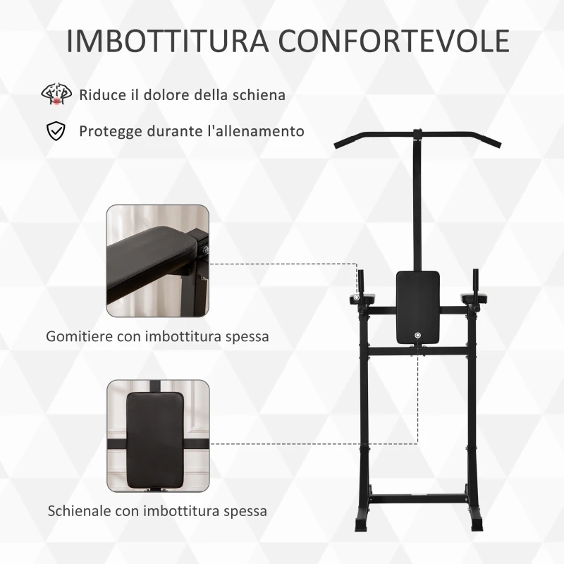 HOMCOM Power Tower Palestra Multifunzione in Acciaio con Impugnature Imbottite, 110x97x227cm - Nero