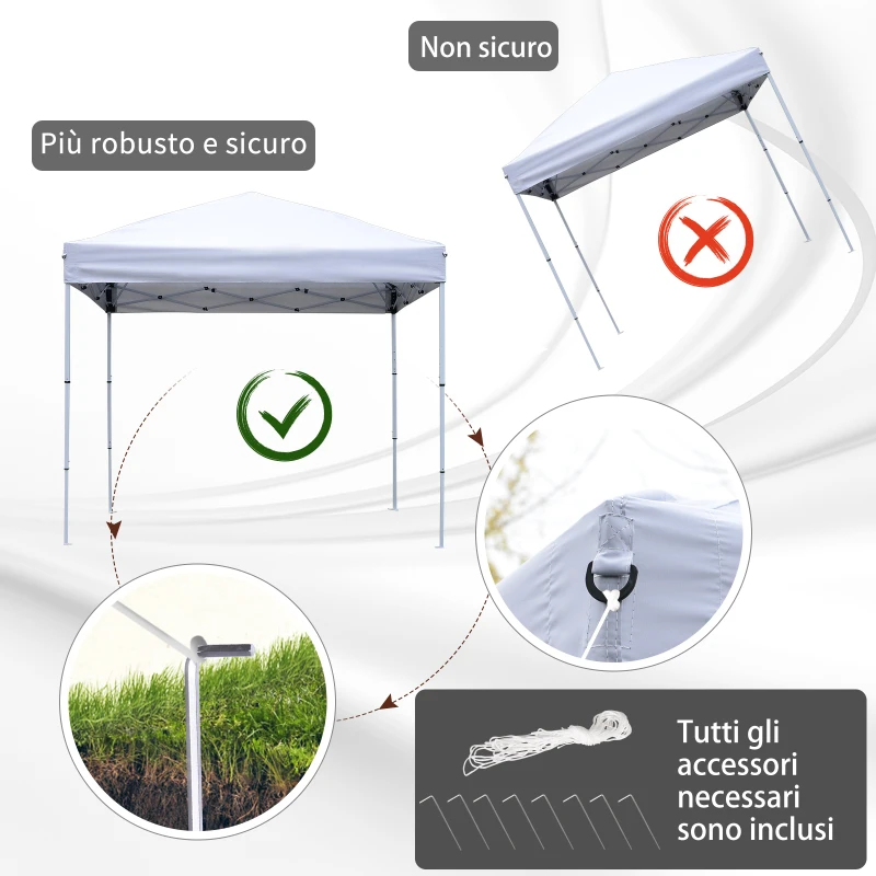 Outsunny Gazebo Pieghevole Impermeabile con Corde e Picchetti Rivestimento in Oxford 2.45 x 2.45 m Bianco