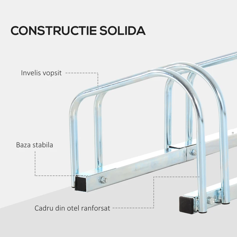 HOMCOM Suport de parcare pentru 3 biciclete din otel, 70,5 x 33 x 27cm, argintiu