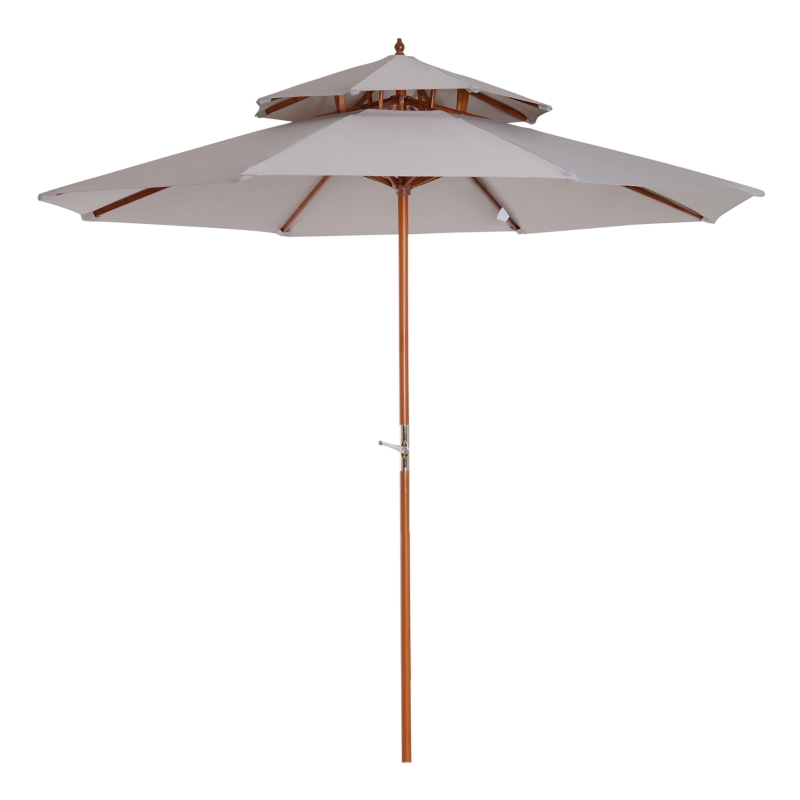 Outsunny Ombrellone Impermeabile Rotondo con Palo Centrale e Camino Antivento, in Legno e Poliestere Grigio, Ø265x264cm