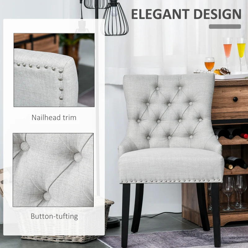 HOMCOM Scaun pentru Pranz Eleganta Captusita Invelis din Lin cu Nasturi Matlasati Gri
