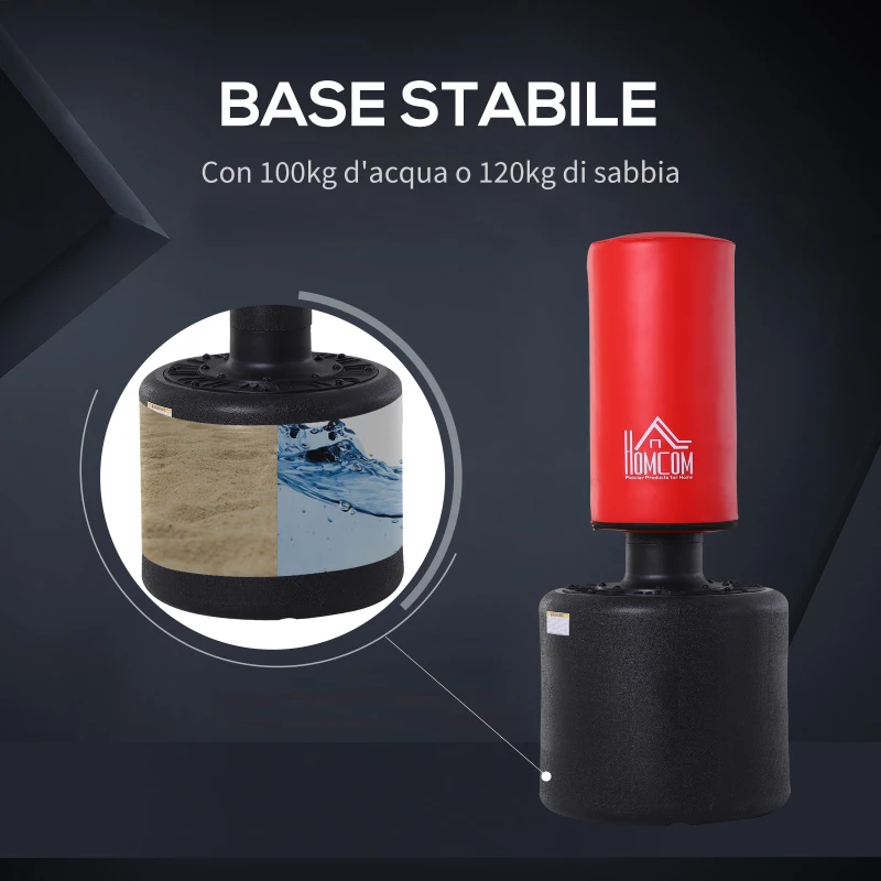HOMCOM Sacco da Boxe da Terra Pesante con Altezza Regolabile (145-172cm) , Sacco da Boxe Pieno Base da Riempire con Acqua (100kg) Sabbia (120kg)