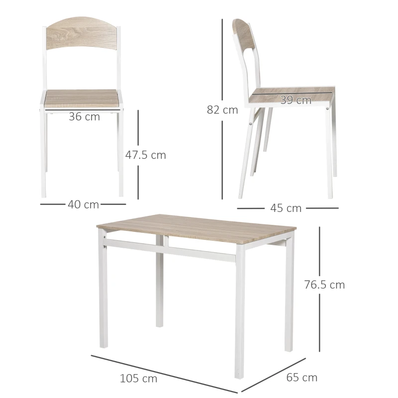 HOMCOM Set Masă de Prânz din 5 Piese cu 1 Masă Dreptunghiulară și 4 Scaune, 100x63x76,5 cm, Gri și Alb