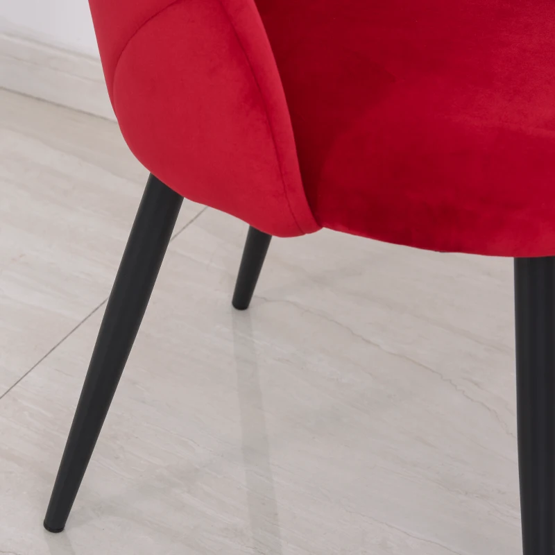 HOMCOM Set de 2 Scaune de Masa tapitate fara cotiere, spatar curbat rosu